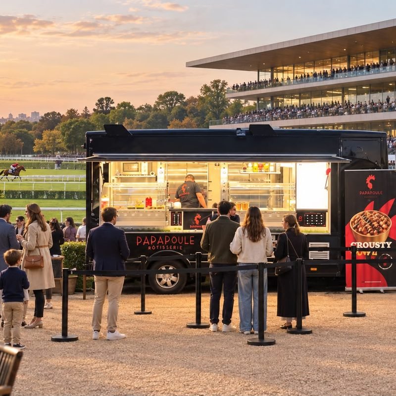Foodtruck Papapoule a l'hippodrome, service en bord de piste